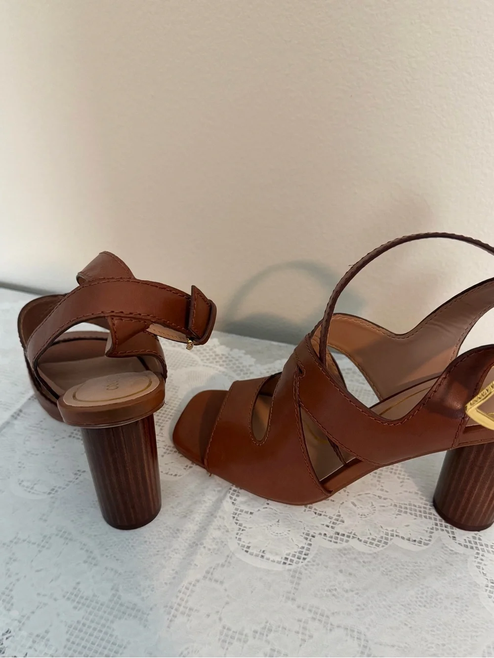 Cole Haan Brown Leather Ankle Strap Block Heel Sandals 7.5B